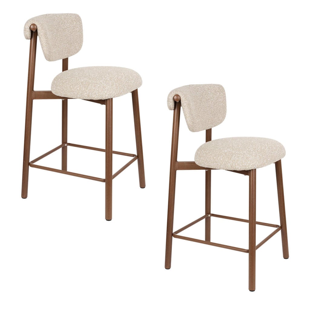Housecraft Living Lee Barkrukken rugleuning 65 cm Beige - Set van 2