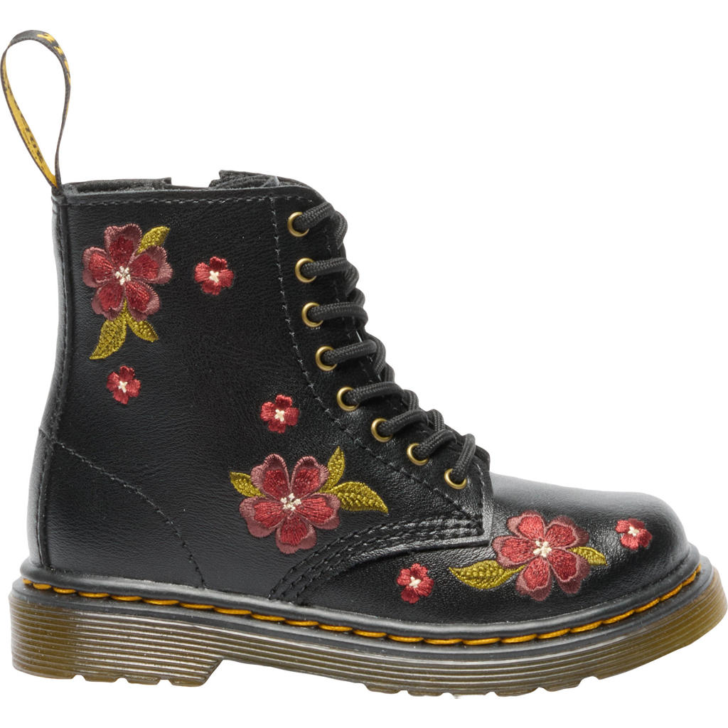 Dr. Martens 1460 Pascal leren gebloemde enkelboots met borduursels - zwart