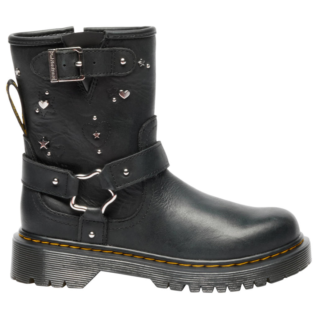 Dr. Martens Genaya Hs J leren enkelboots met profielzool en studs - zwart