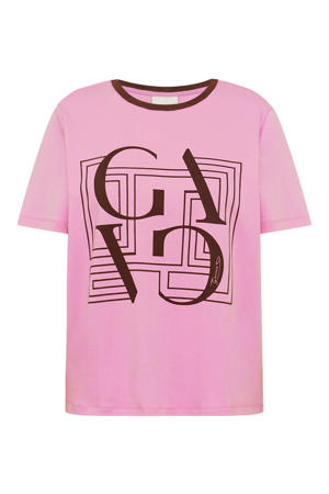 T-shirt met contrast bies en logo - roze
