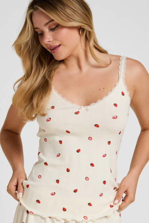 Pointelle pyjamatop met spaghettibandjes - wit