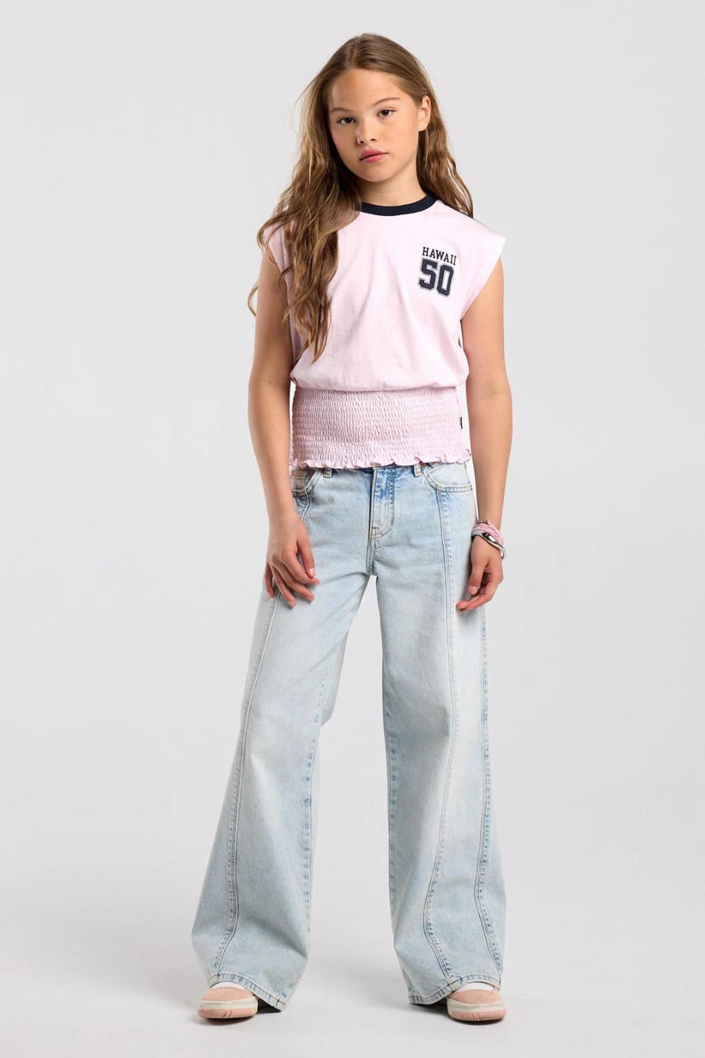 America Today mouwloze top met smockwerk en print - roze