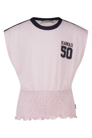 mouwloze top met smockwerk en print - roze