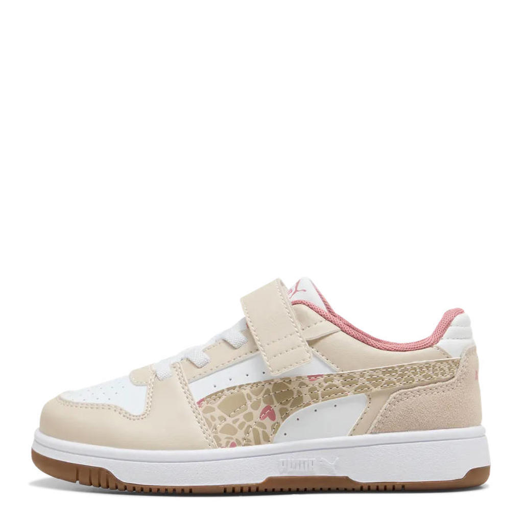 Ecru en witte jongens en meisjes Puma Rebound Slam sneakers - van imitatieleer/voering: mesh/voetbed: eva met elastische veter- met klittenbandsluiting en panterprint