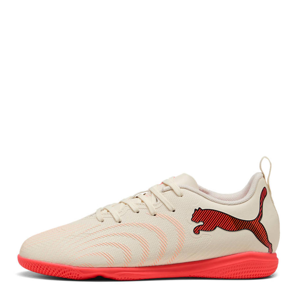 Beige en rode jongens en meisjes Puma Future 9 Play junior imitatieleren voetbalschoenen -
