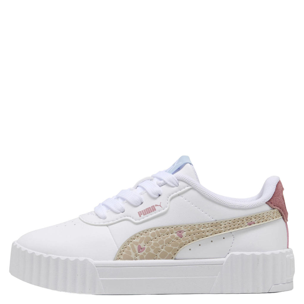 Wit en ecru jongens en meisjes Puma Carina 3.0 imitatieleren sneakers - met veters