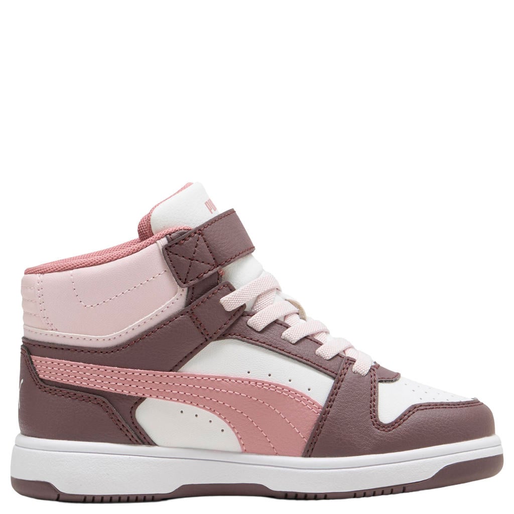 Bruin en roze jongens en meisjes Puma Rebound Slam Mid sneakers - van imitatieleer/voering: mesh/voetbed: eva met elastische veter- met klittenbandsluiting