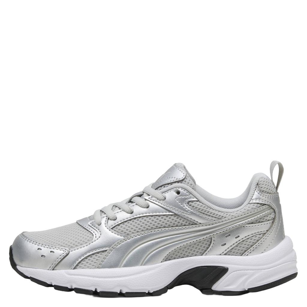 Lichtgrijs en zilverkleurige jongens en meisjes Puma Milenio Tech mesh sneakers - grijs van mesh-pu/voering: mesh/voetbed: eva met veters