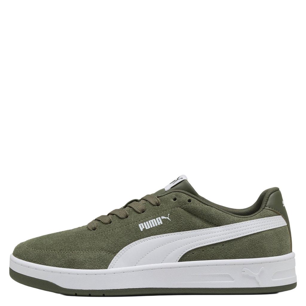 Olijfgroen en witte unisex Puma Court Classic Clean suède sneakers - met veters