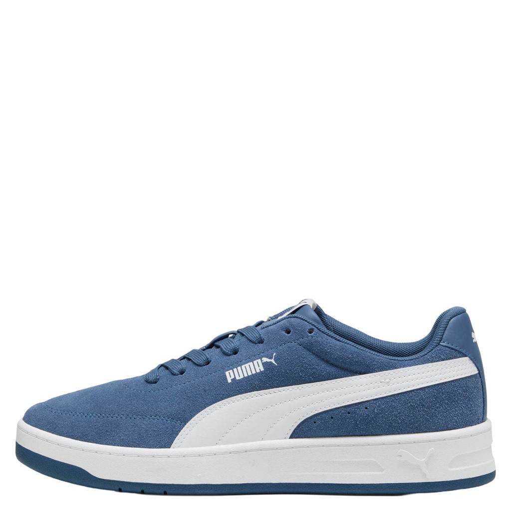 Blauw en witte unisex Puma Court Classic Clean suède sneakers - met veters