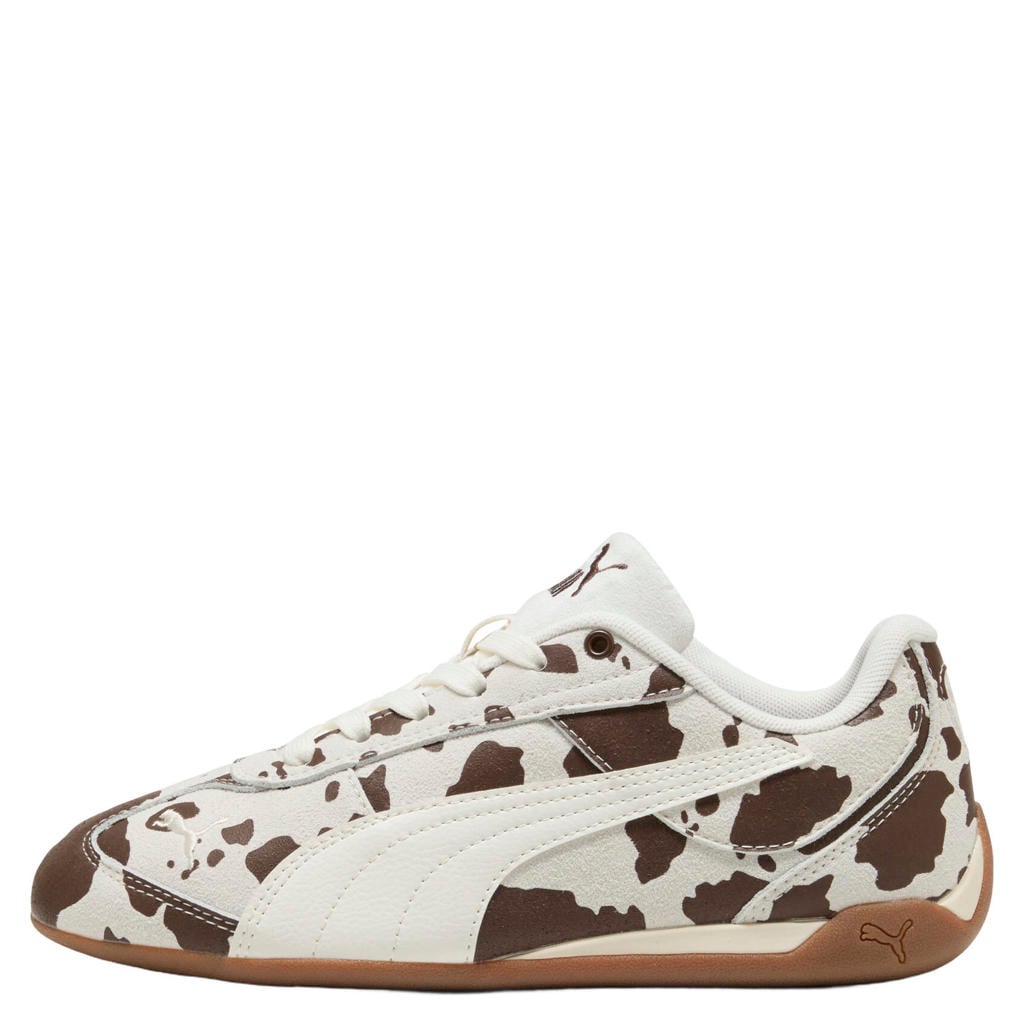 Bruin en leemgrijze dames Puma Replicatch Wild leren sneakers met veters
