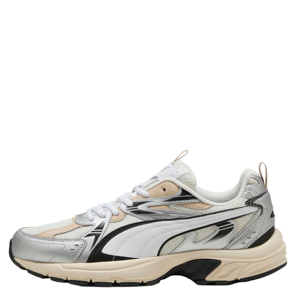 Ecru en witte unisex Puma Milenio Tech mesh sneakers - van mesh-pu/voering: mesh/voetbed: eva met veters