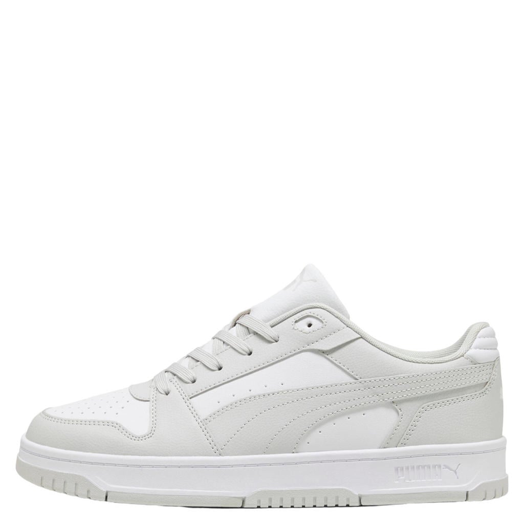 Lichtgrijs en witte unisex Puma Rebound Slam imitatieleren sneakers - met veters