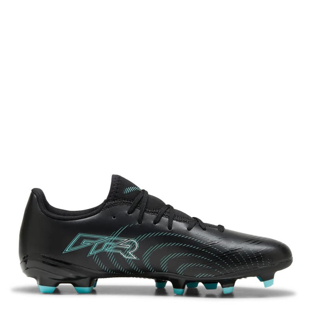 Zwart en lichtblauwe unisex Puma Future 9 Play FG AG senior imitatieleren voetbalschoenen -