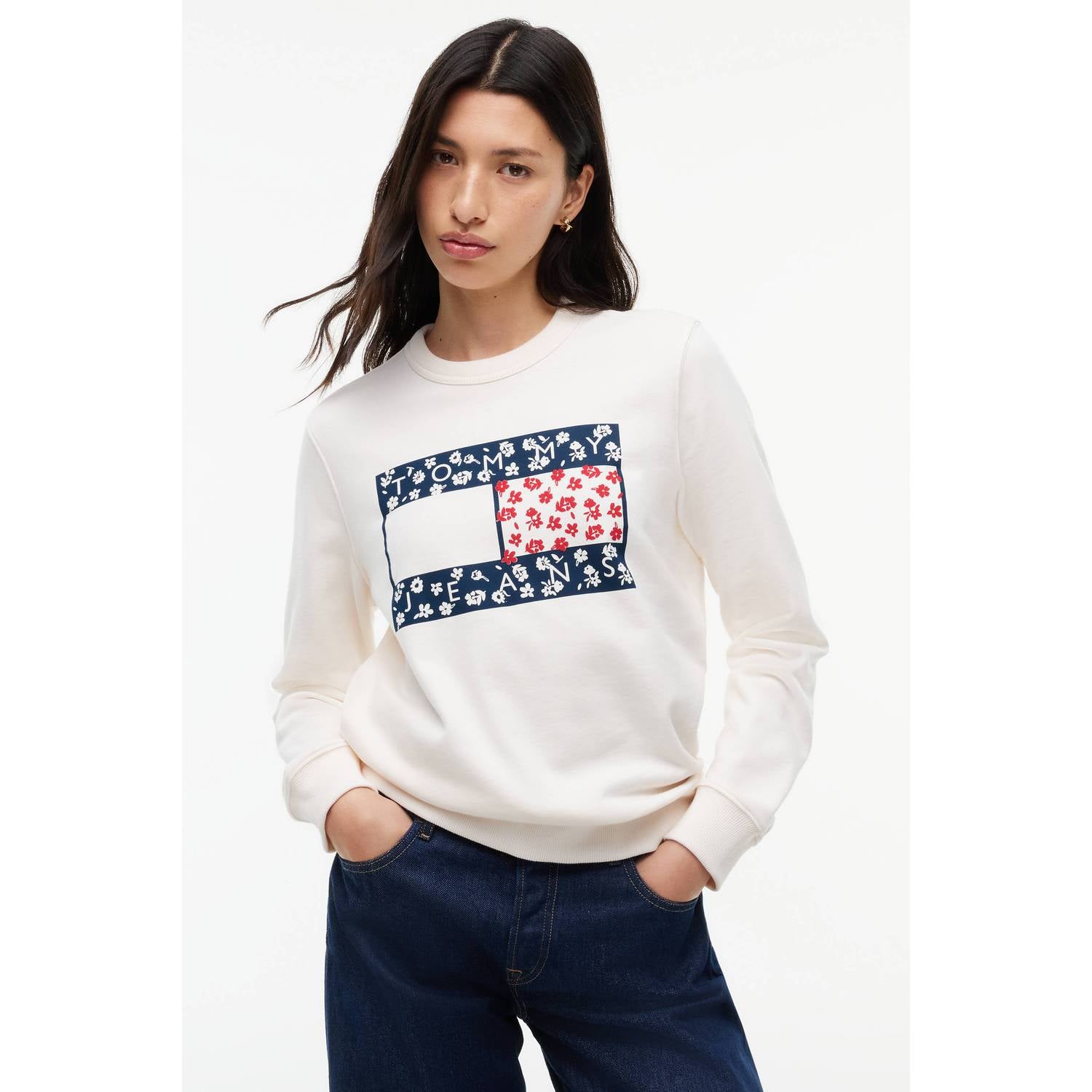 Tommy Jeans trui met print ecru donkerblauw