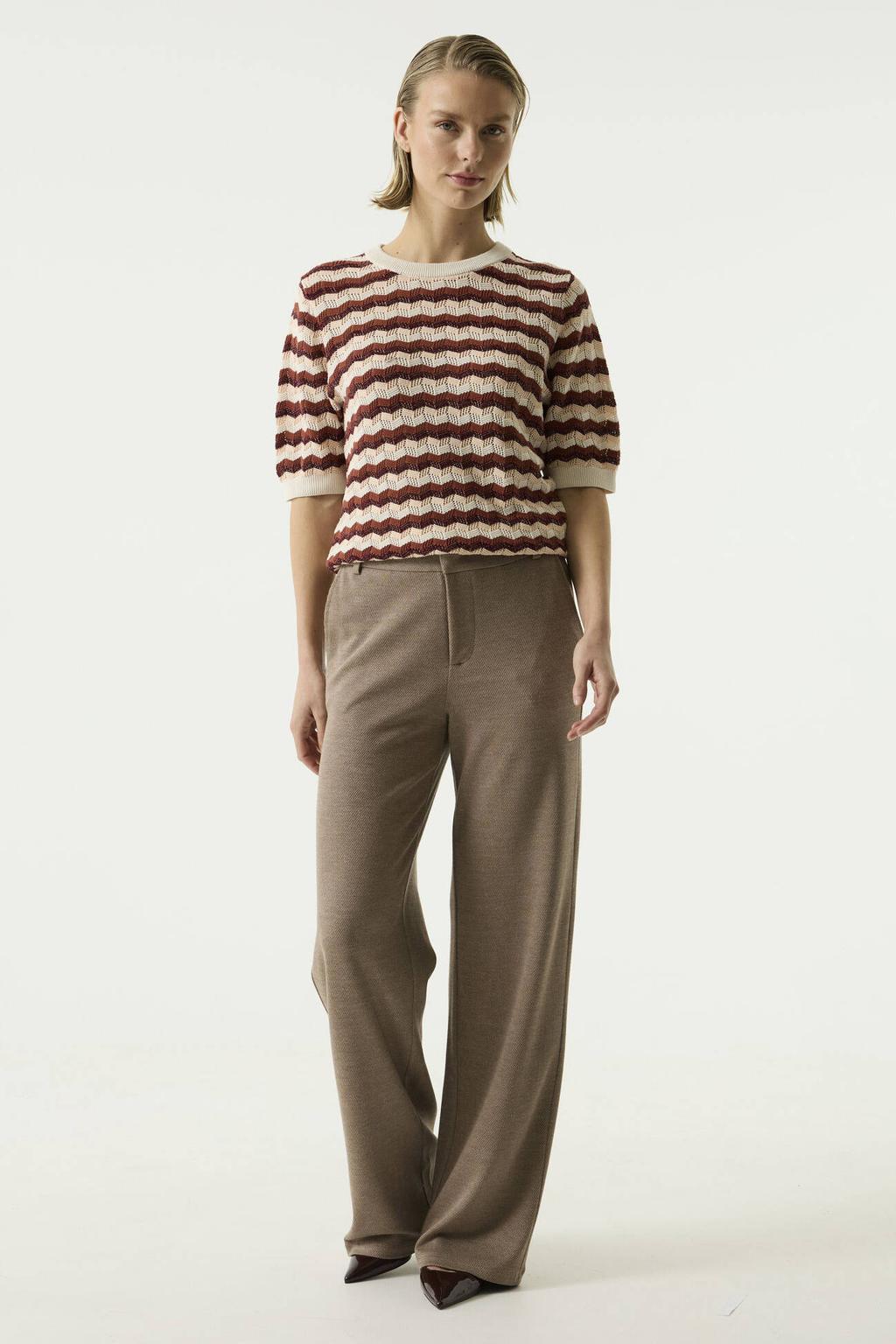 Rood en ecru dames Garcia gestreepte top met korte mouwen en ronde hals