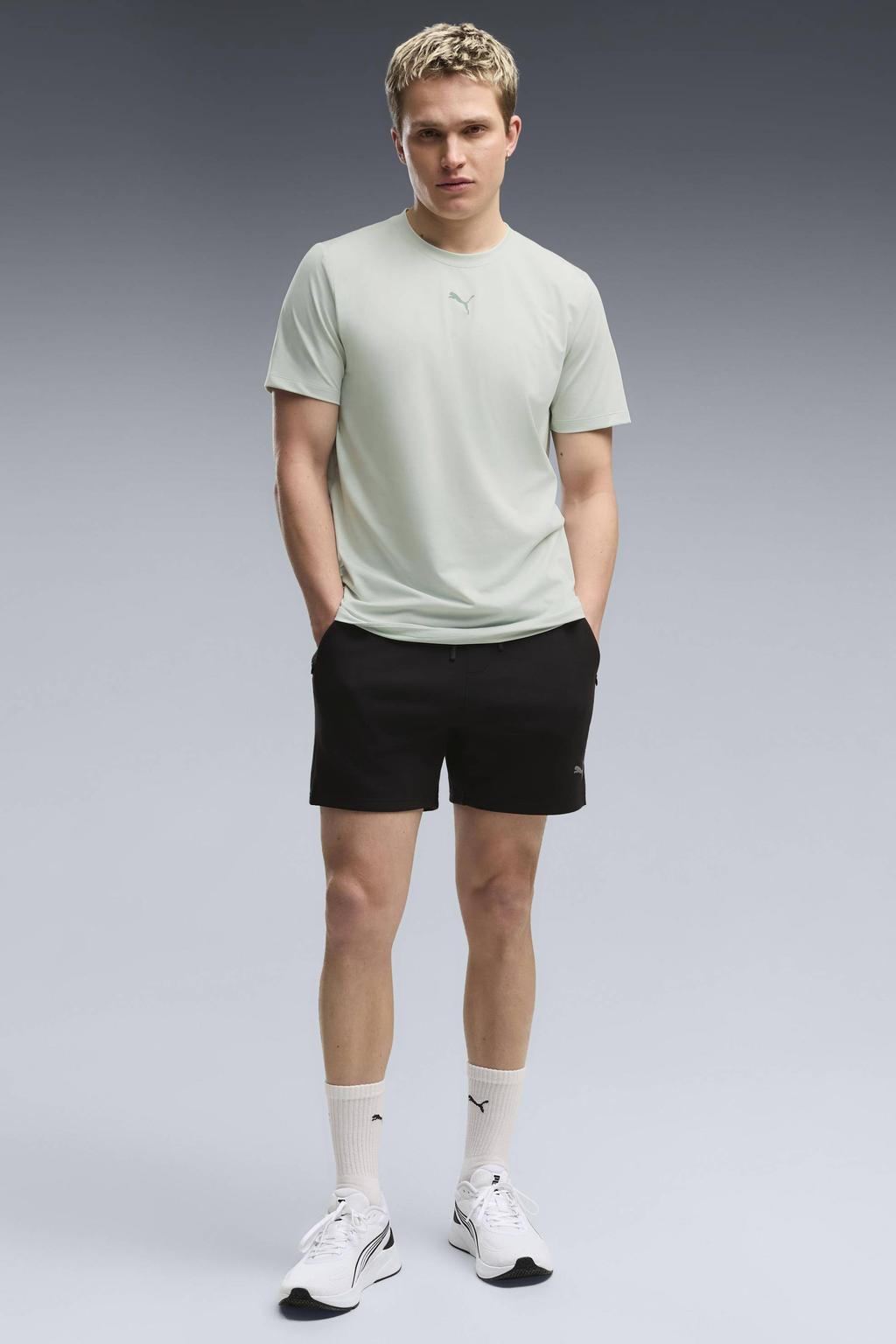 Grijze heren Puma Cloudspun sportshirt van polyester met korte mouwen en ronde hals