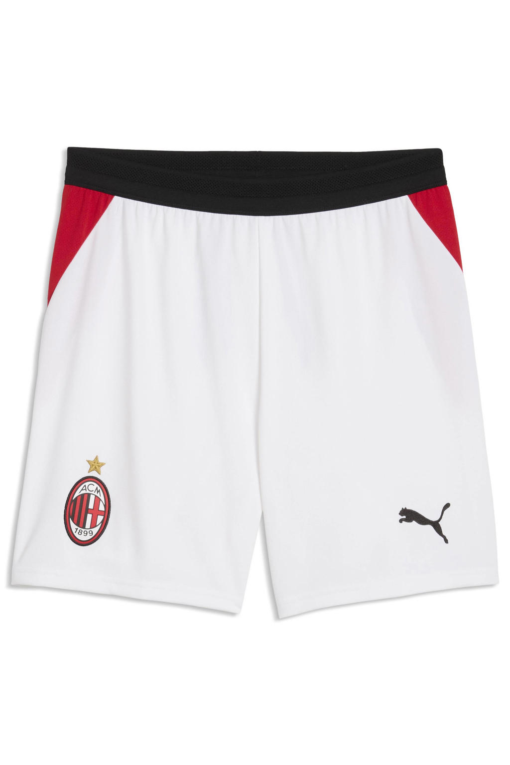 Wit en zwarte heren Puma Senior AC Milan voetbalshort thuis van polyester met regular waist en elastische tailleband met koord