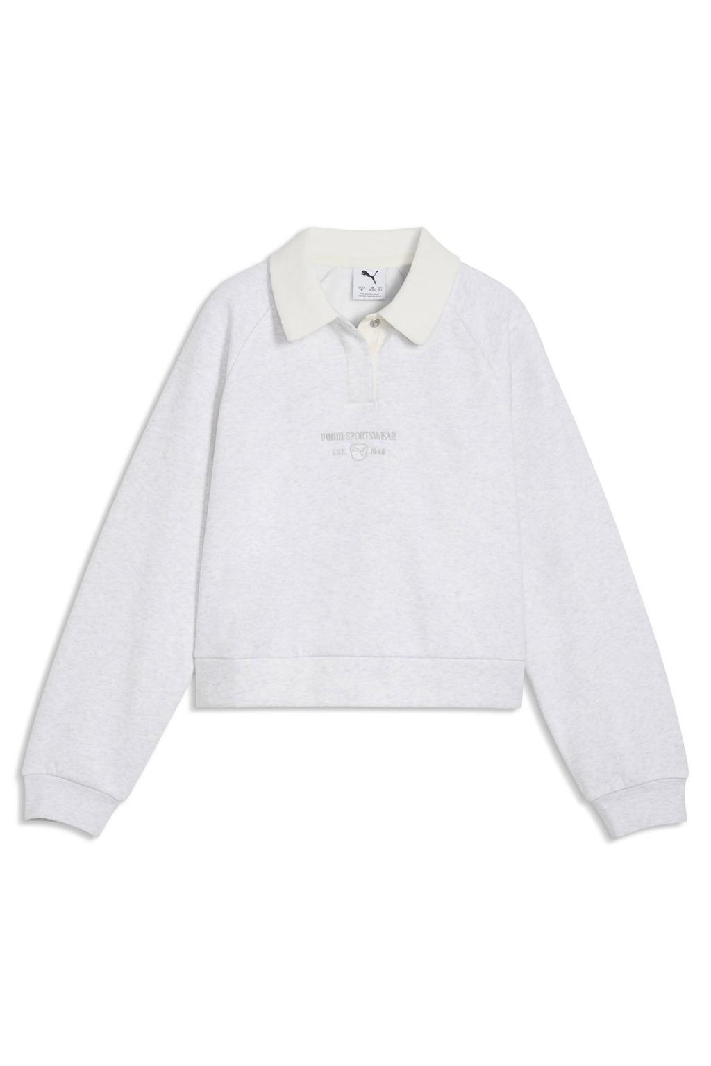 Witte jongens en meisjes Puma class relaxed sweater van katoen met effen, lange mouwen en drukknoopsluiting