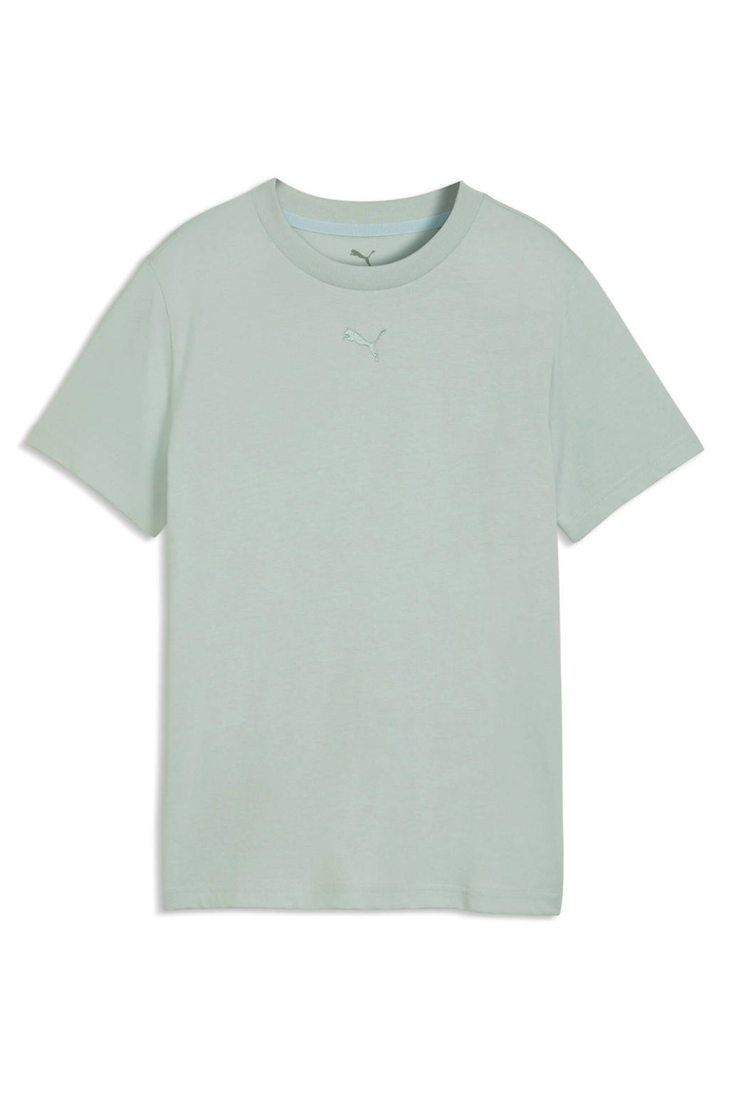Mintgroene meisjes Puma Essential T-shirt van katoen met logo dessin, korte mouwen en ronde hals