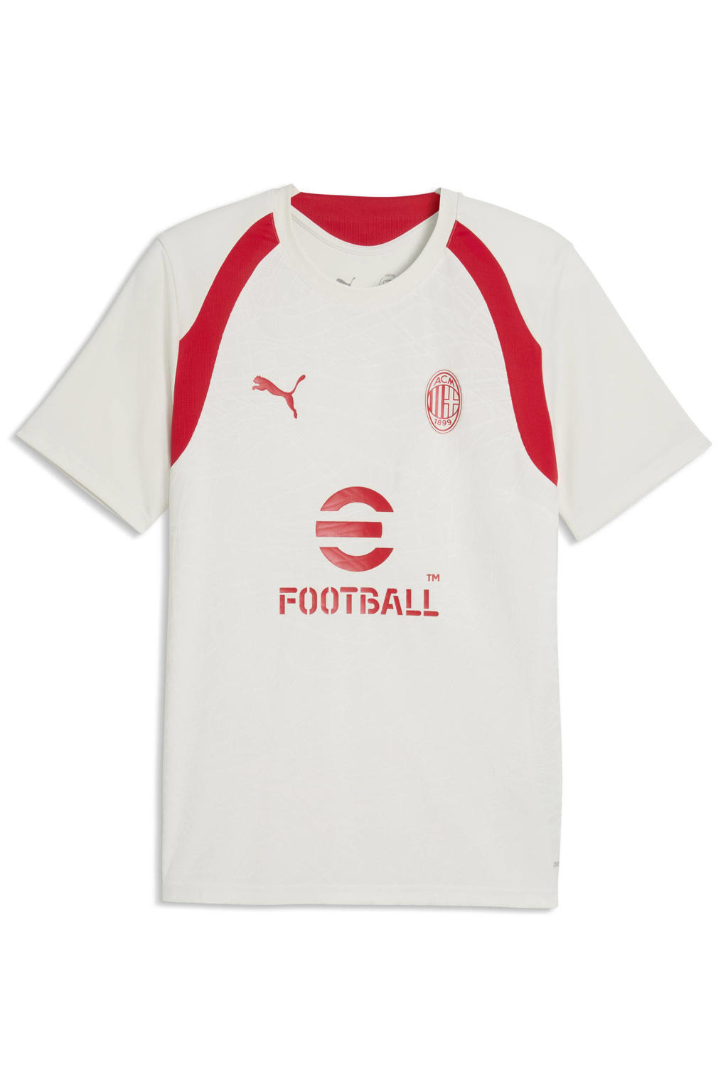 Lichtgrijs en rode heren Puma senior ac milan voetbalshirt training van polyester met korte mouwen en ronde hals