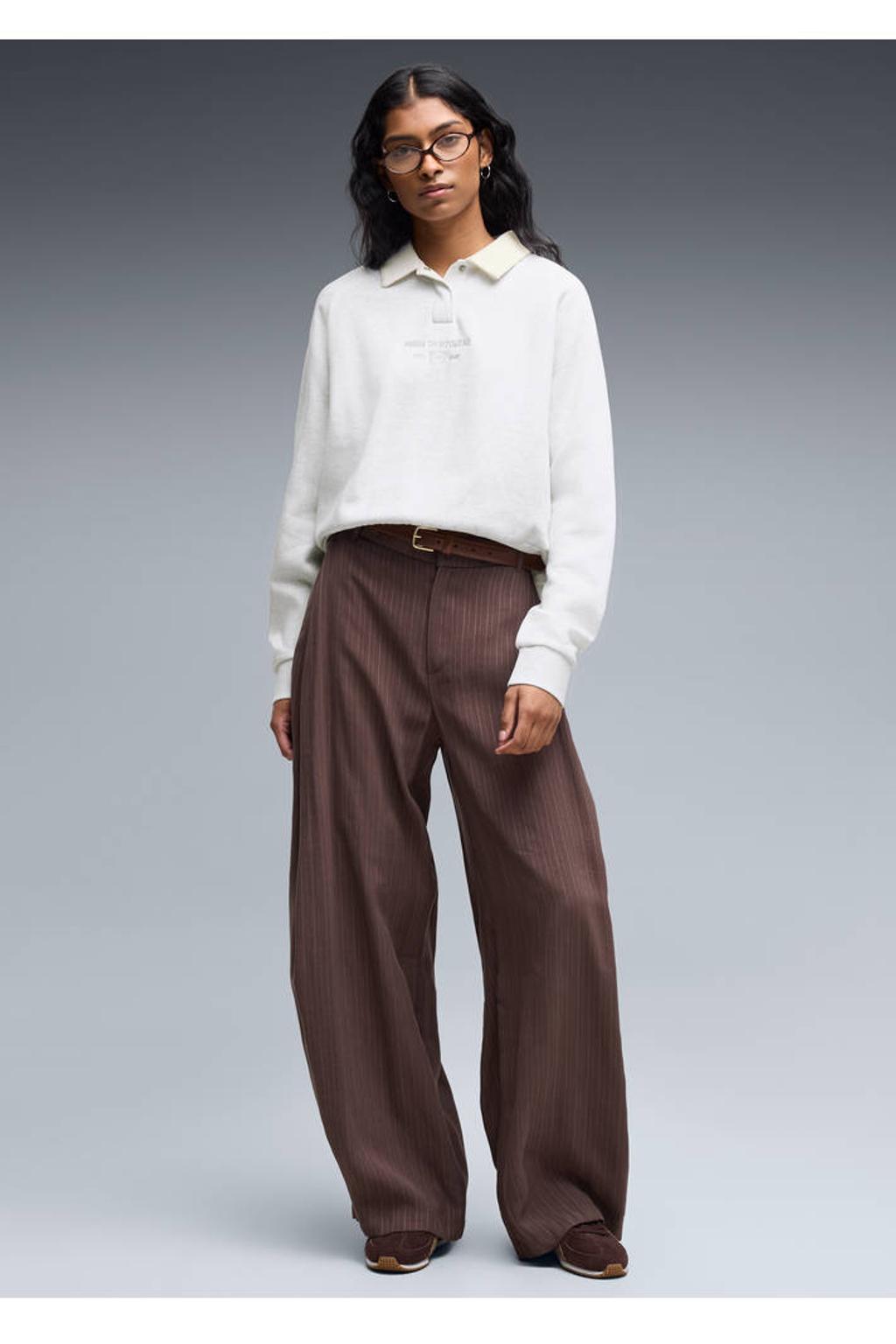 Witte dames Puma Class relaxed sweater van katoen met effen, lange mouwen en drukknoopsluiting