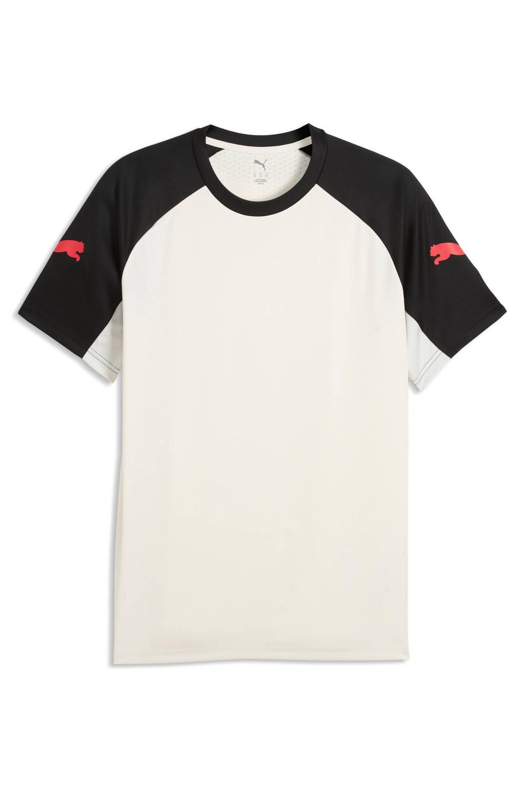 Ecru en zwarte heren Puma Individual Liga senior voetbalshirt van polyester met korte mouwen en ronde hals