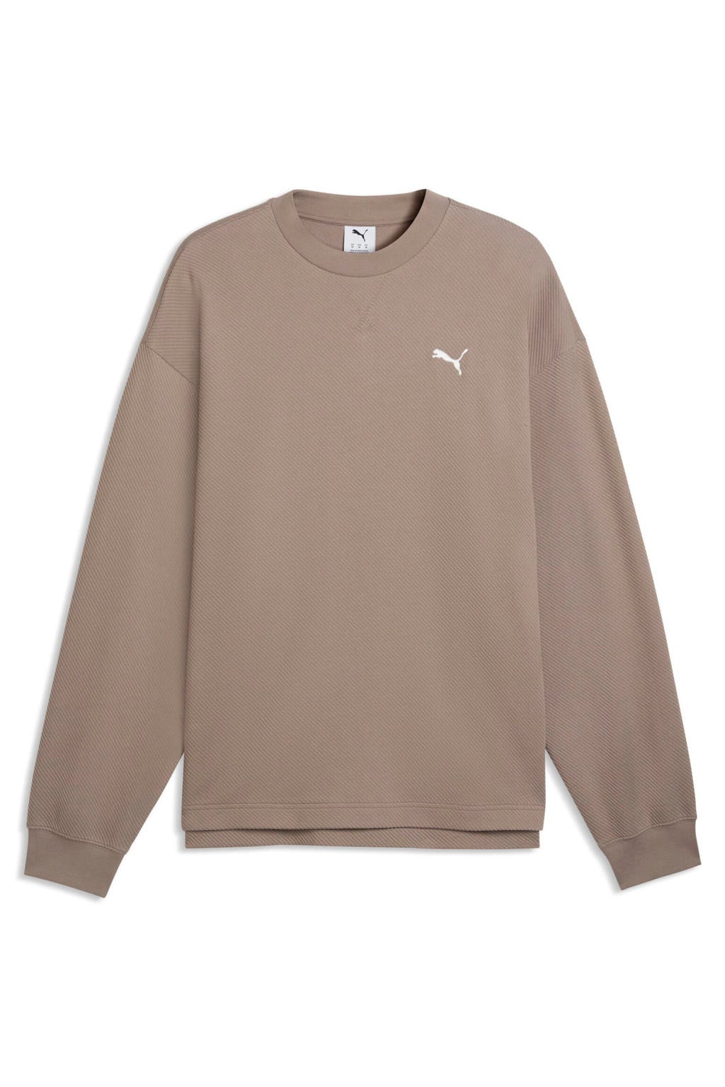Beige heren Puma Essential Elevated sweater met effen, lange mouwen en ronde hals
