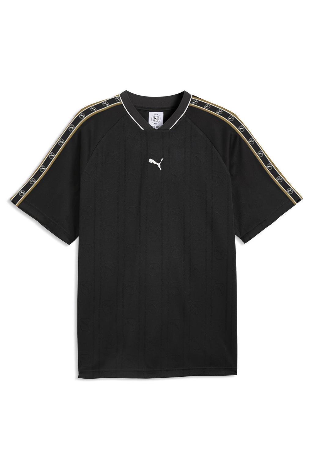 Zwarte heren Puma Class Relaxed regular fit T-shirt van polyester met effen, korte mouwen en V-hals