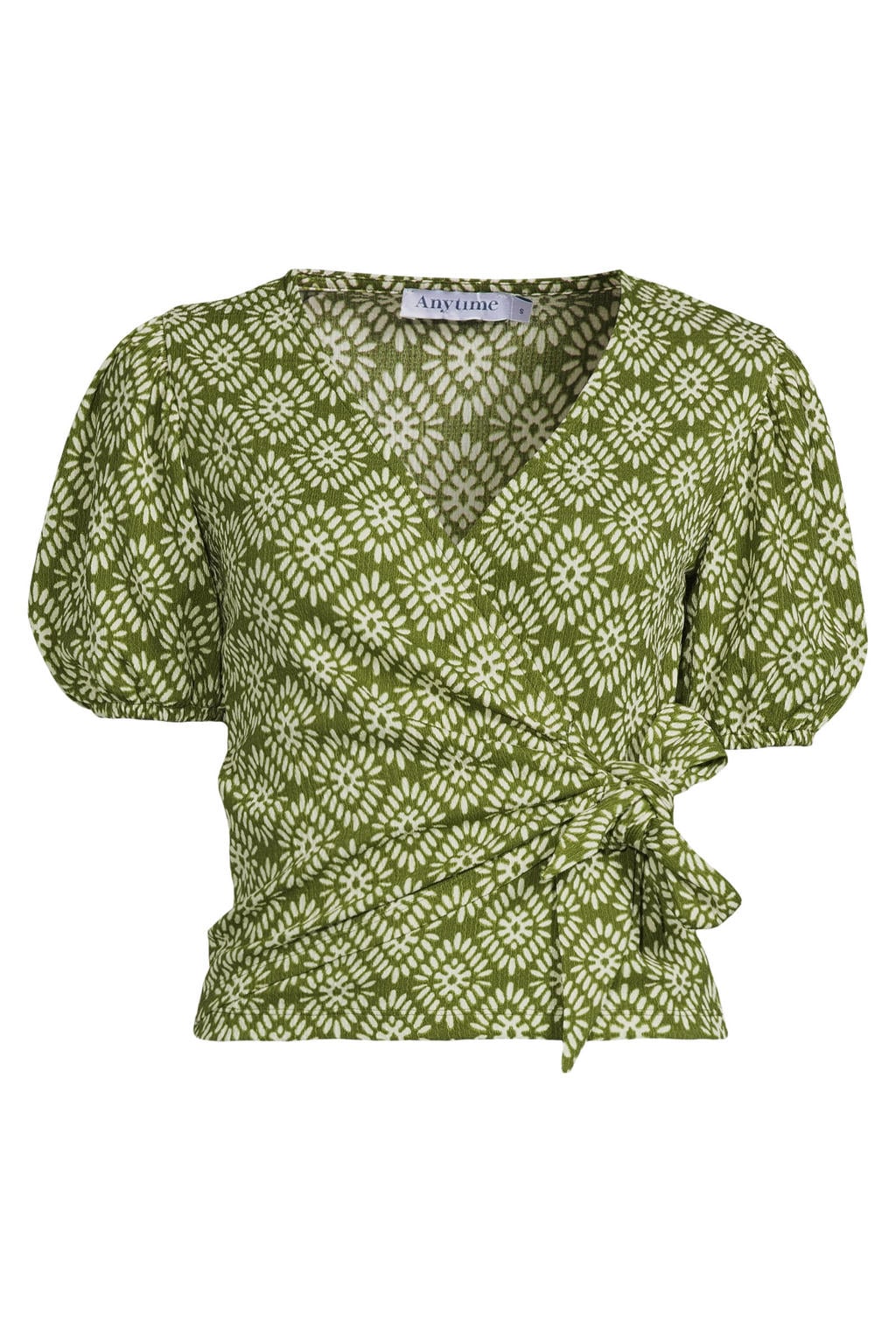 Groene dames Anytime crinkle overslagtop crème van polyester met effen en korte mouwen