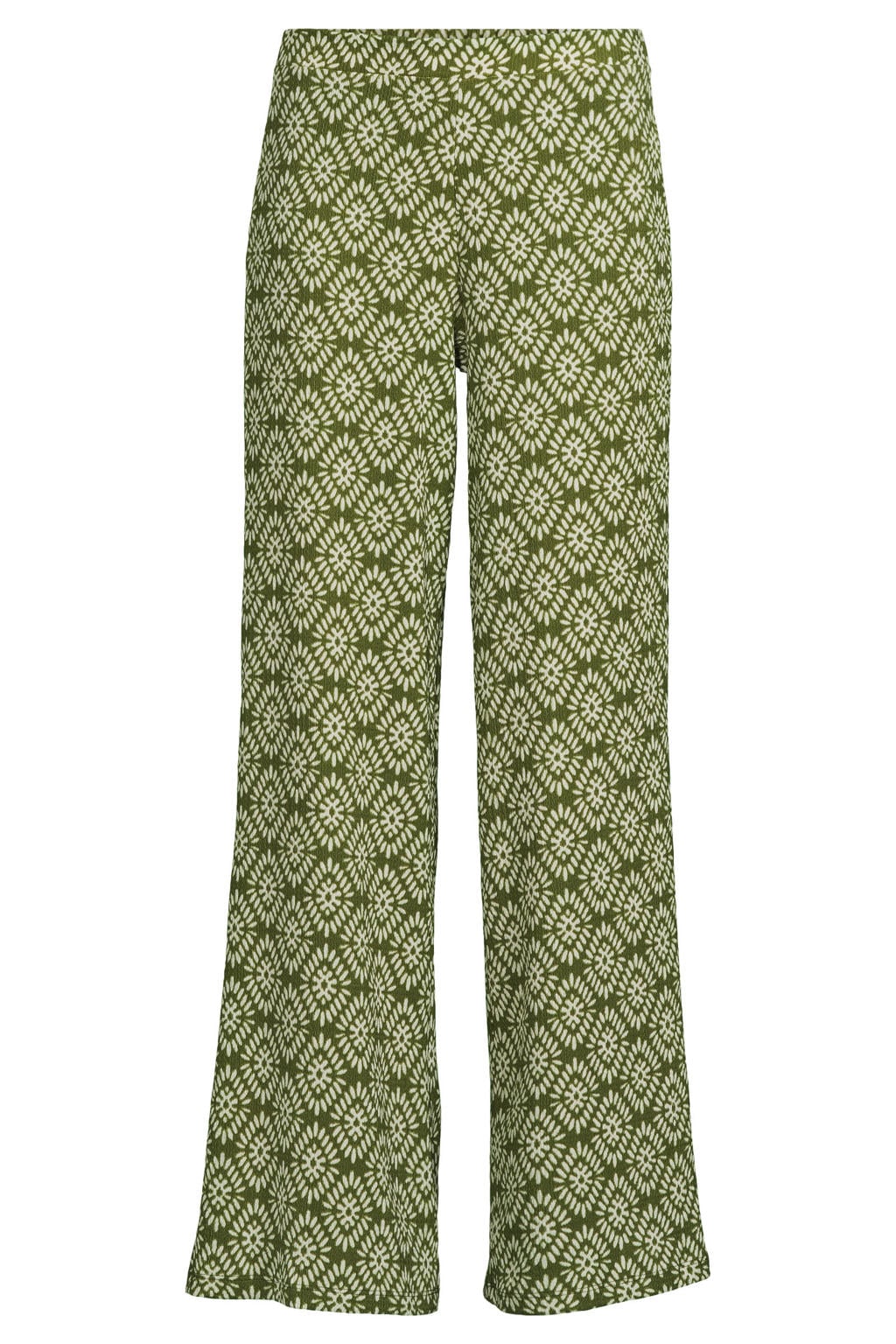 Groene dames Anytime jersey crinkle broek print van polyester met wijde pijpen, high waist en effen