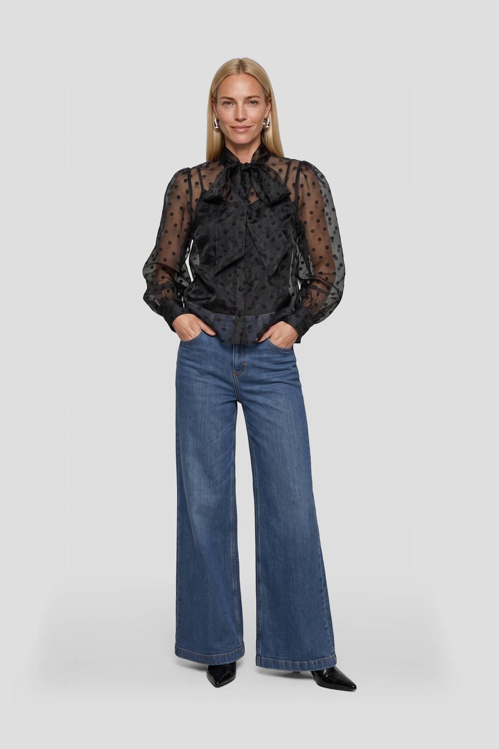 Anytime blouse met strikkraag zwart