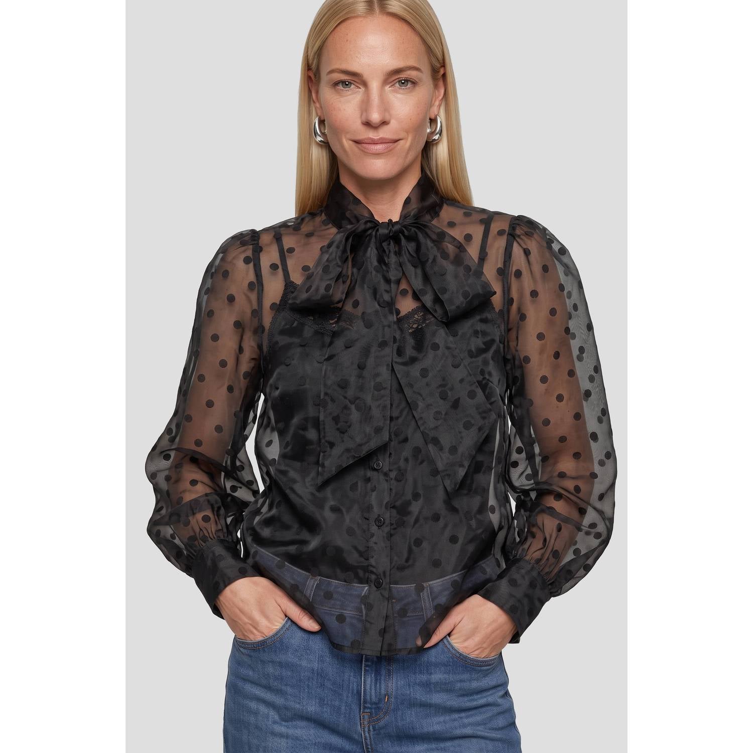 Anytime blouse met strikkraag zwart
