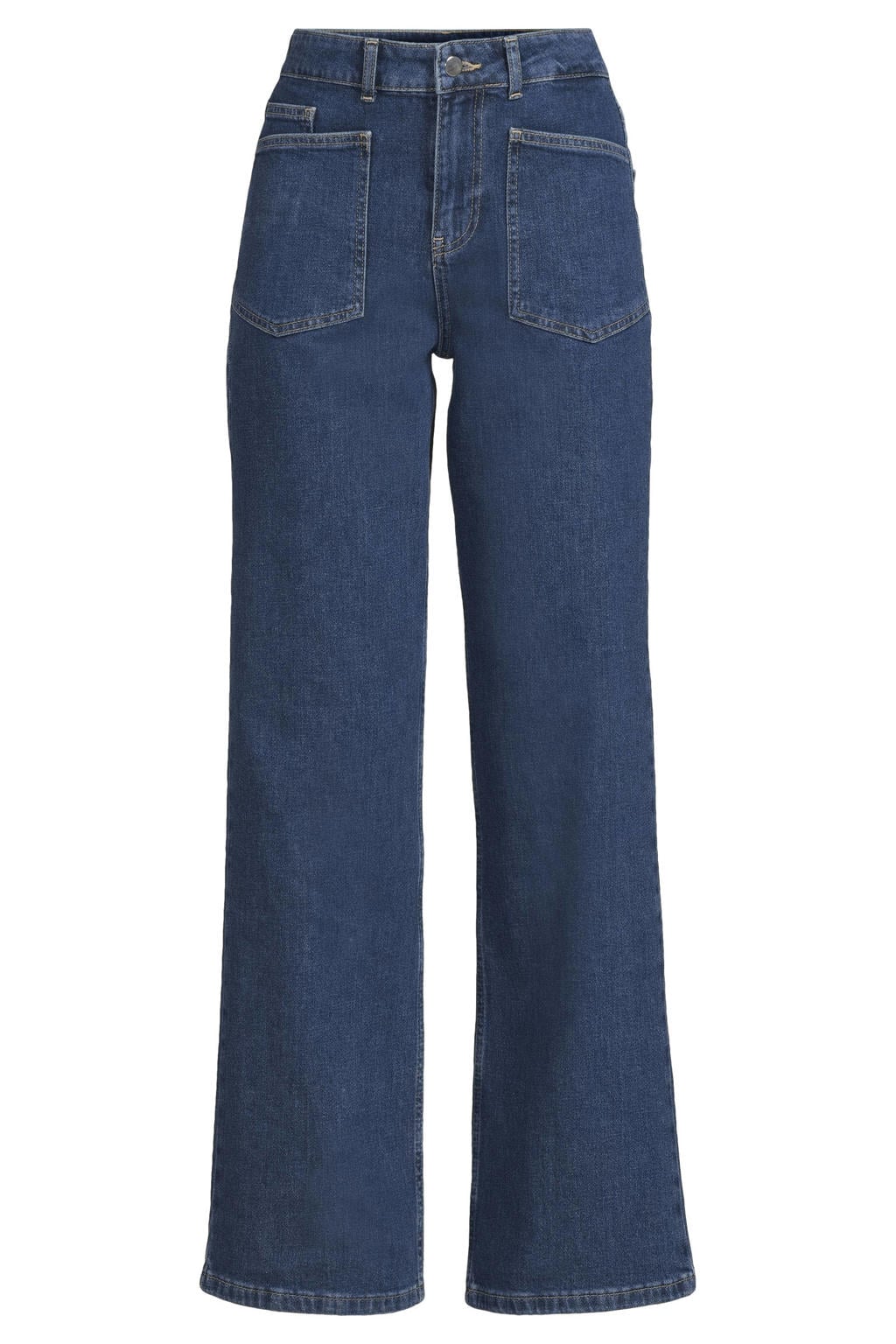 Medium blue denim dames Ruby straight leg jeans van denim met rits- en knoopsluiting en effen