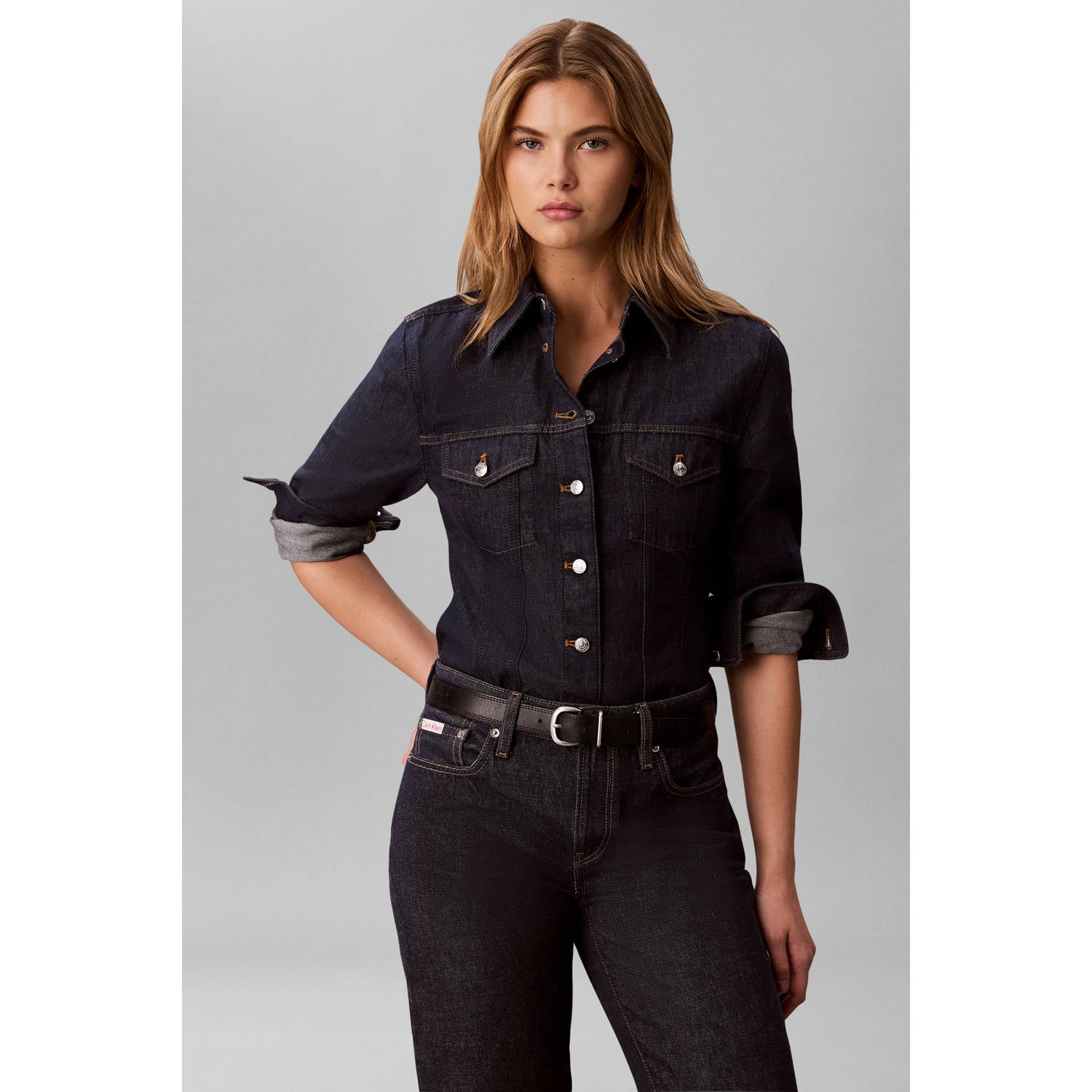 CALVIN KLEIN JEANS denim getailleerde blouse donkerblauw