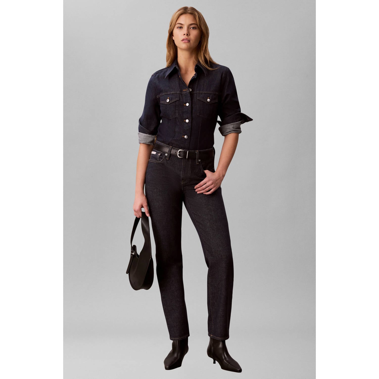CALVIN KLEIN JEANS denim getailleerde blouse donkerblauw