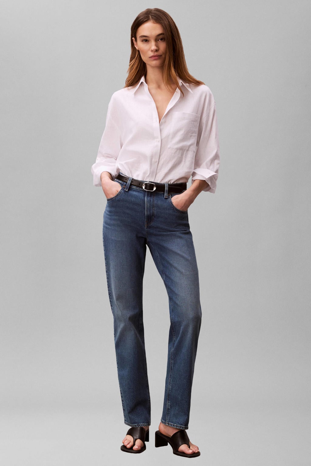 CALVIN KLEIN JEANS high waist straight leg jeans - mediumblauw