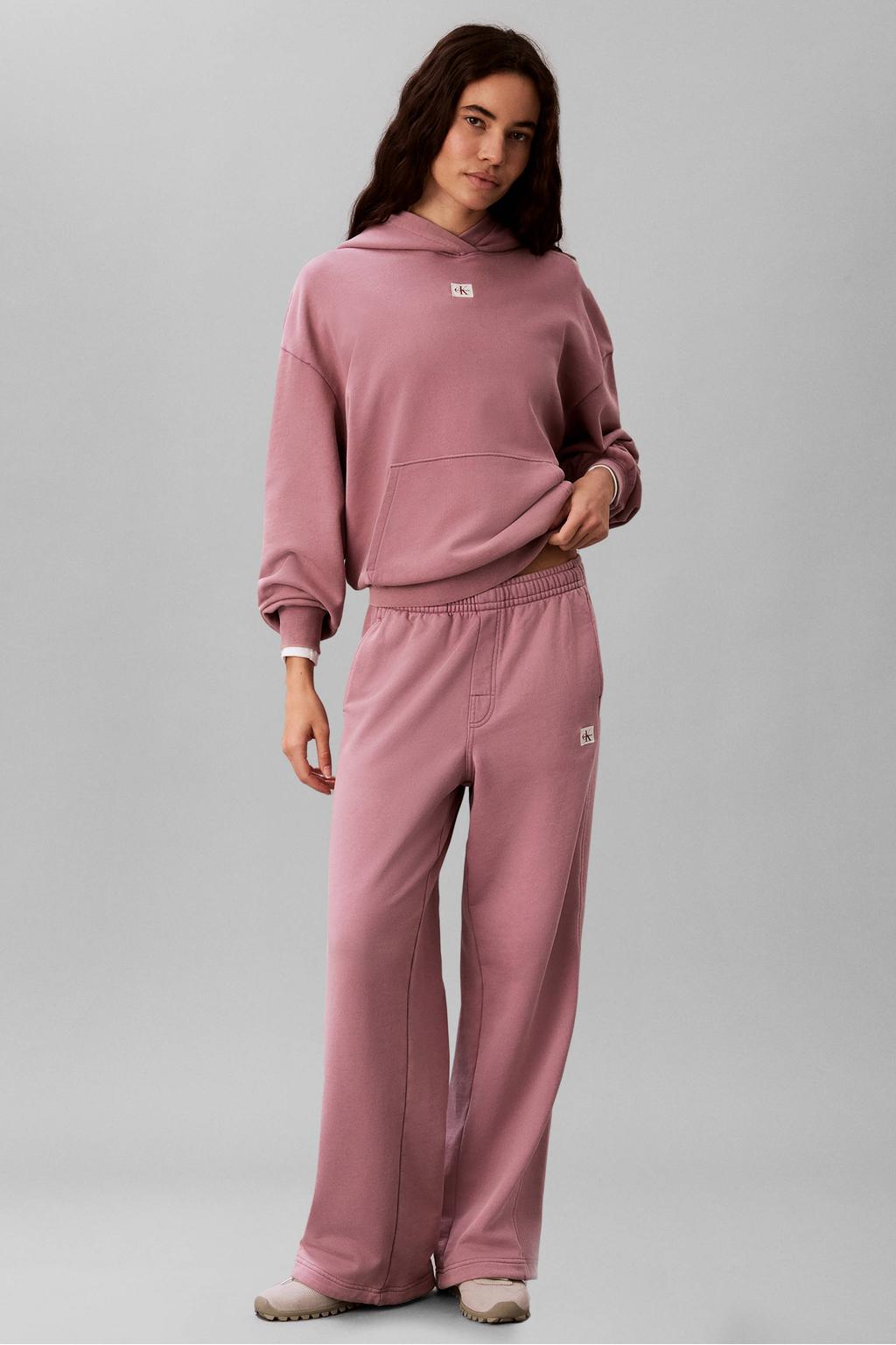 Oudroze dames CALVIN KLEIN JEANS hoodie van katoen met logo dessin, lange mouwen en capuchon