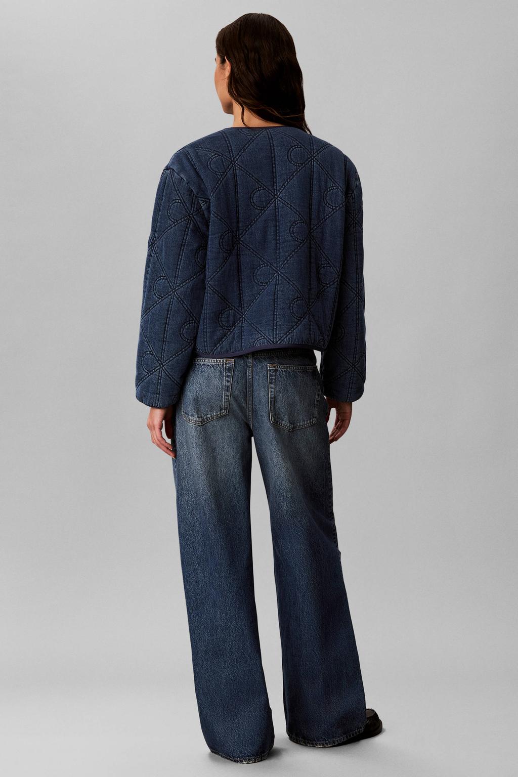 Dark blue denim dames CALVIN KLEIN JEANS spijkerjas van katoen met effen, lange mouwen, ronde hals en drukknoopsluiting