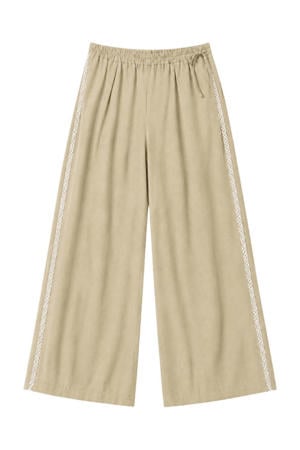 regular fit broek met contrastbies - beige