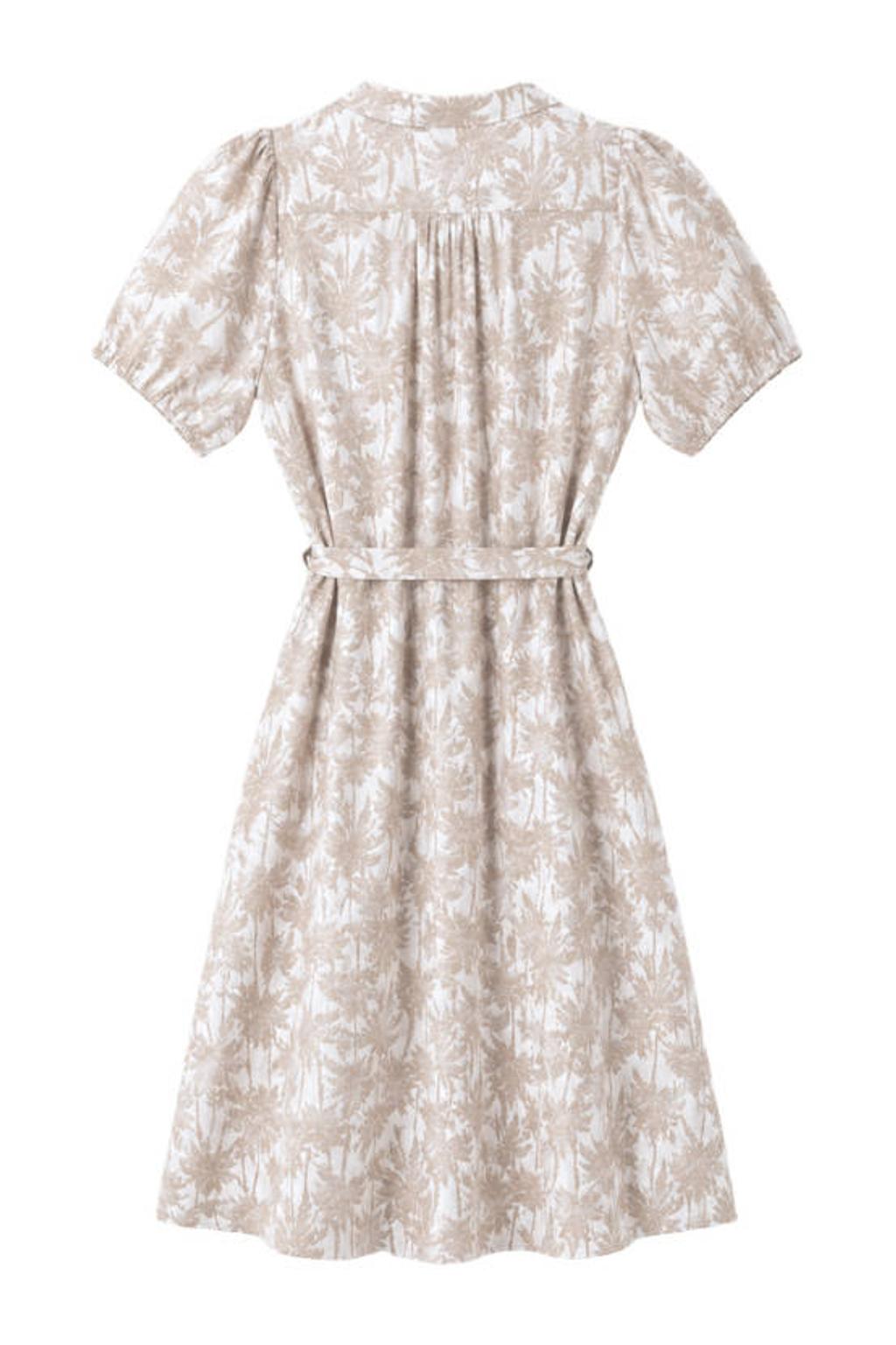 Beige en witte dames Elvira Collections blousejurk van katoen met korte mouwen en V-hals