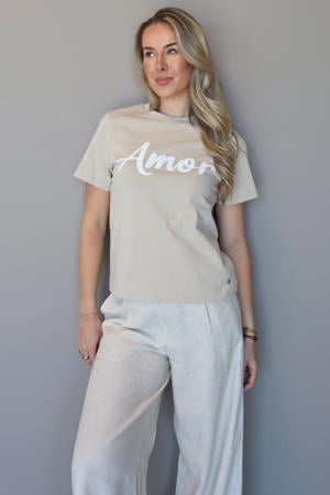 T-shirt met tekst - beige