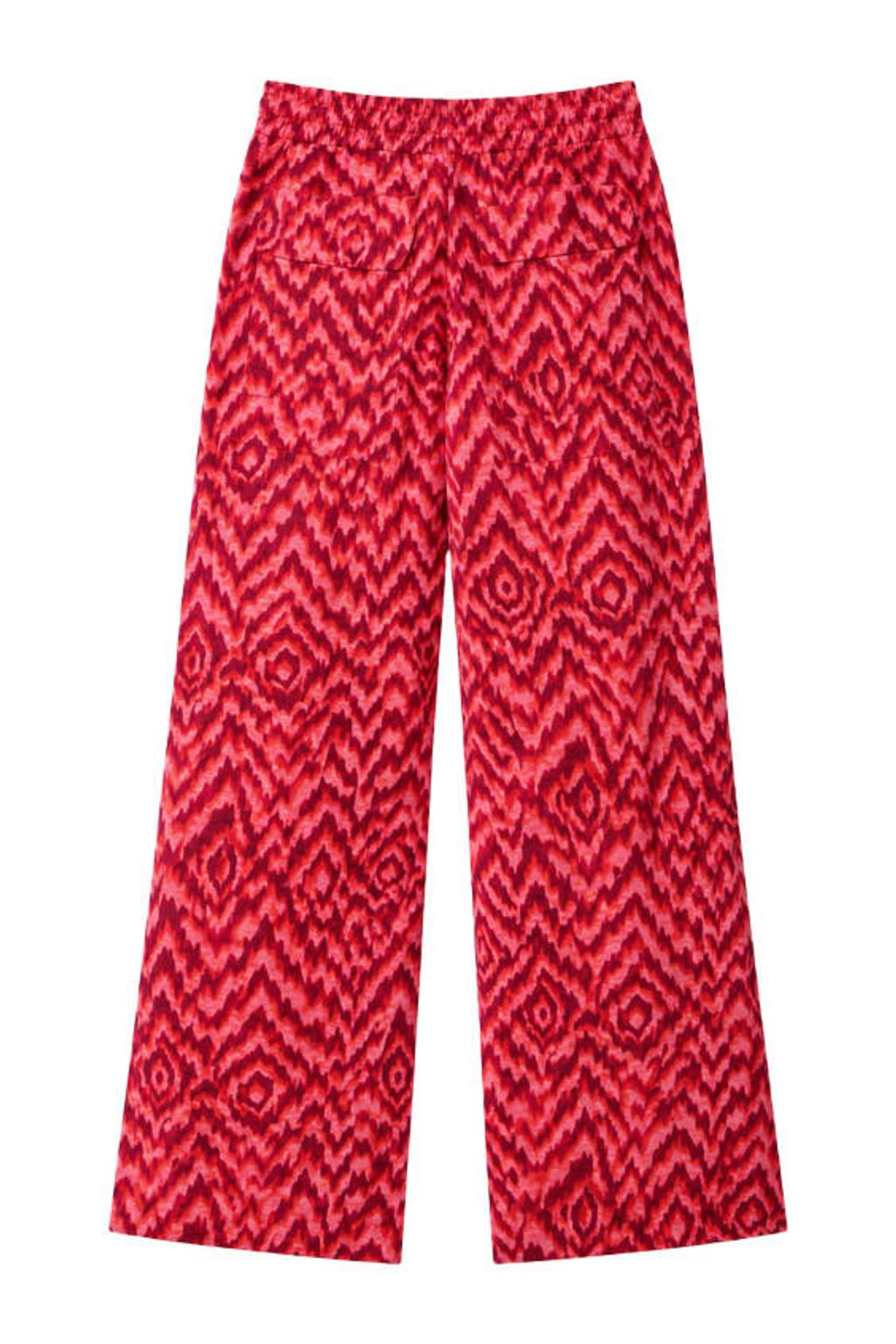 Roze en rode dames Elvira Collections viscose regular fit broek met elastische tailleband met koord