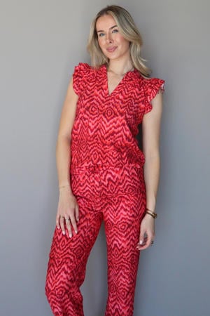 rechtvallende top met print - roze
