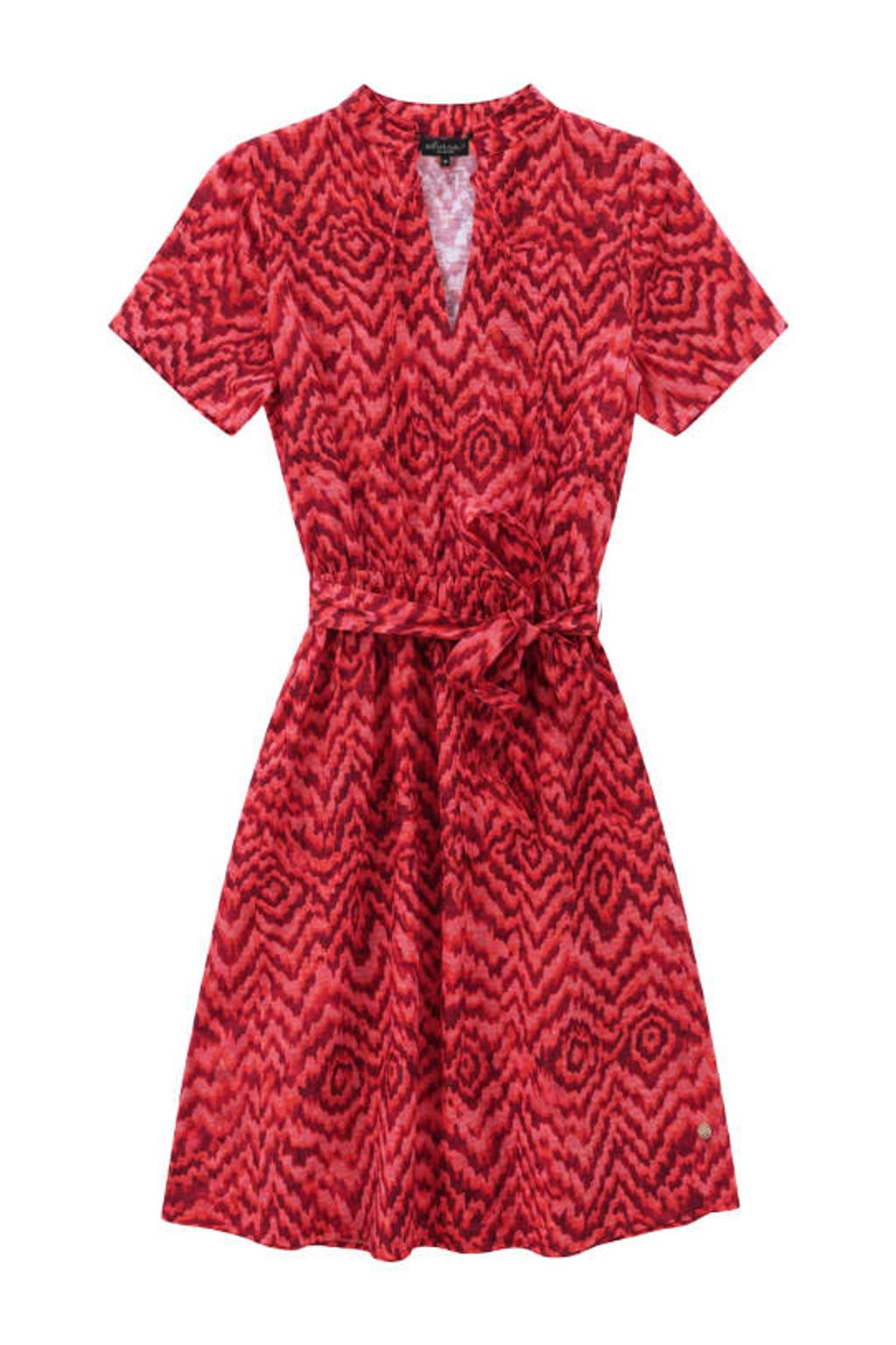 Roze en rode dames Elvira Collections viscose korte zomerjurk met korte mouwen en V-hals