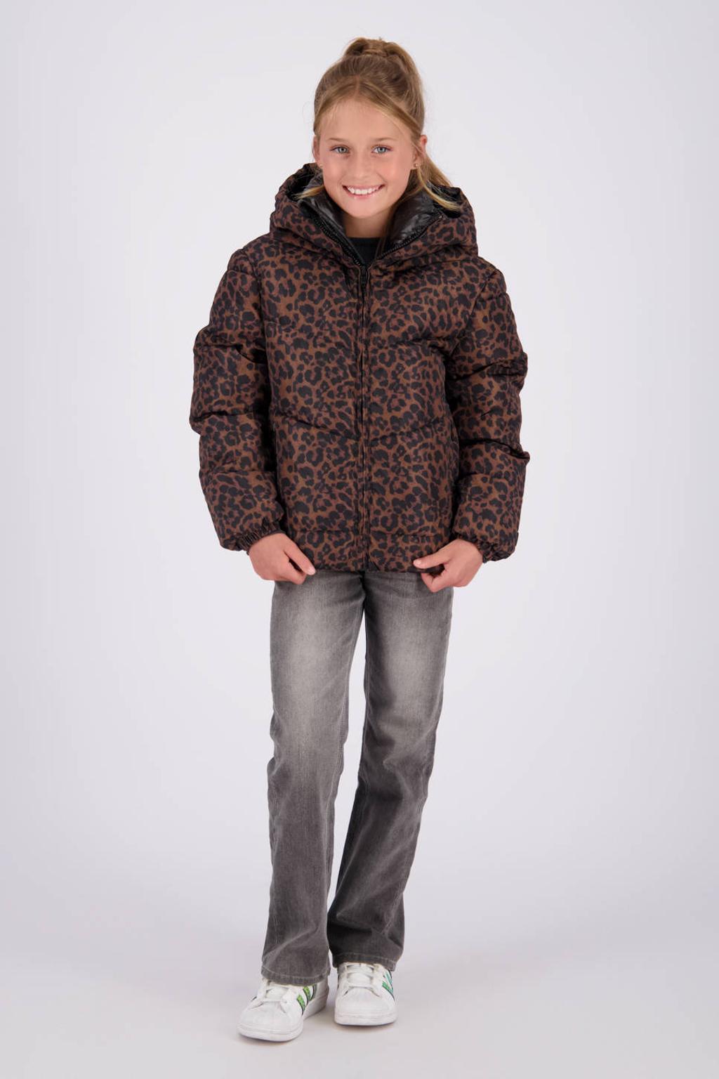 Bruine meisjes Vingino winterjas van polyester met dierenprint, lange mouwen, capuchon en ritssluiting