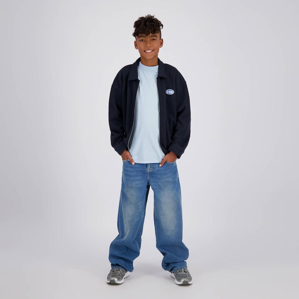 Donkerblauwe jongens Vingino sweatvest met effen, lange mouwen, klassieke kraag en ritssluiting