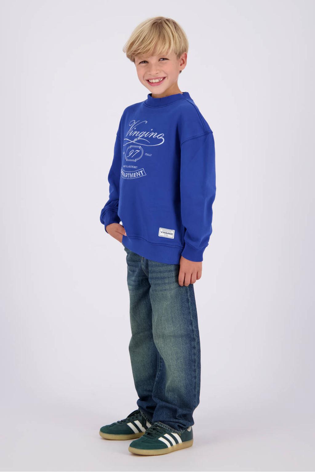 Medium blue denim jongens Vingino Keaton baggy jeans mediumblauw van denim met regular waist, rits- en knoopsluiting en effen
