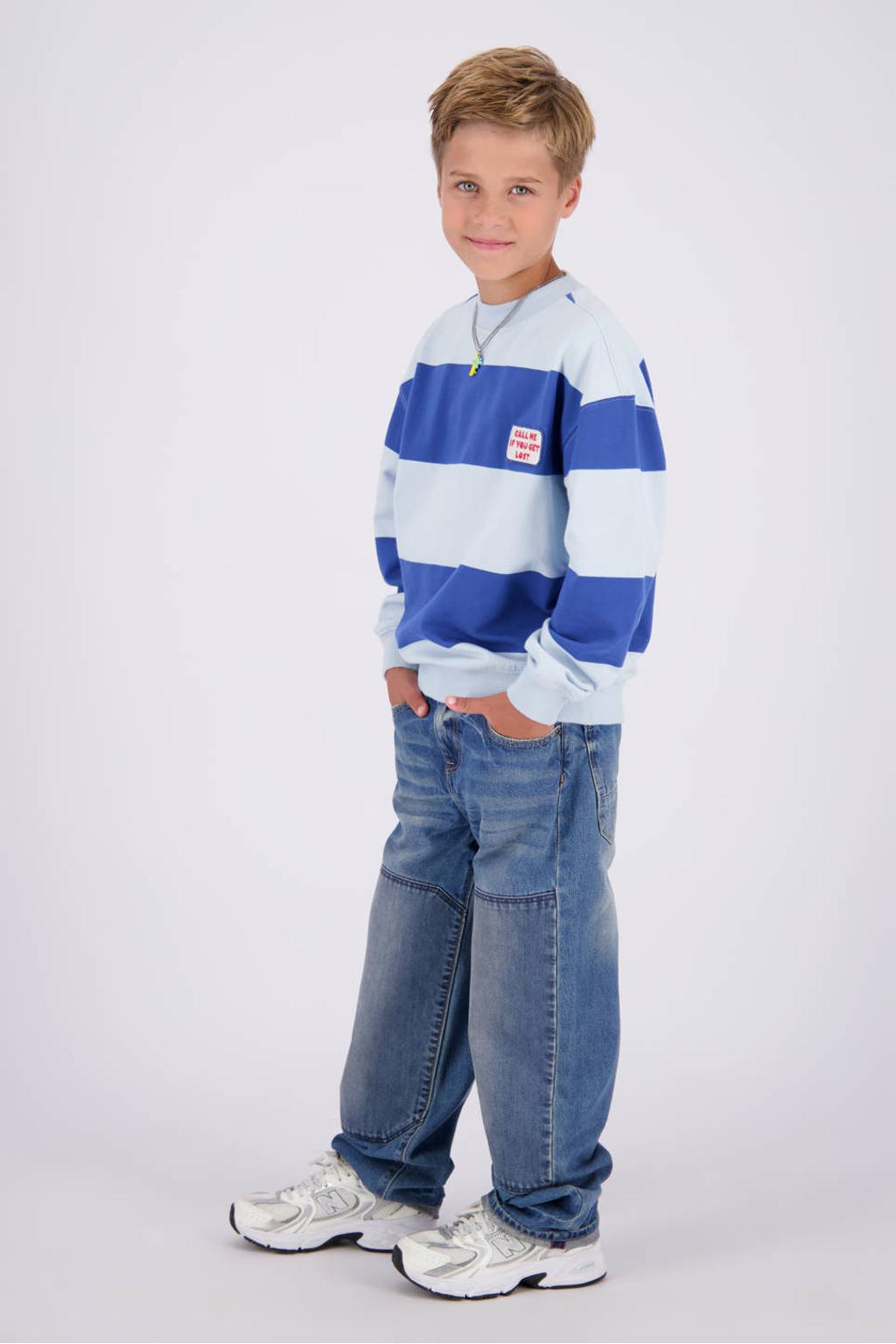 Blauw en lichtblauwe jongens Vingino gestreepte sweater met lange mouwen, ronde hals en geribde boorden