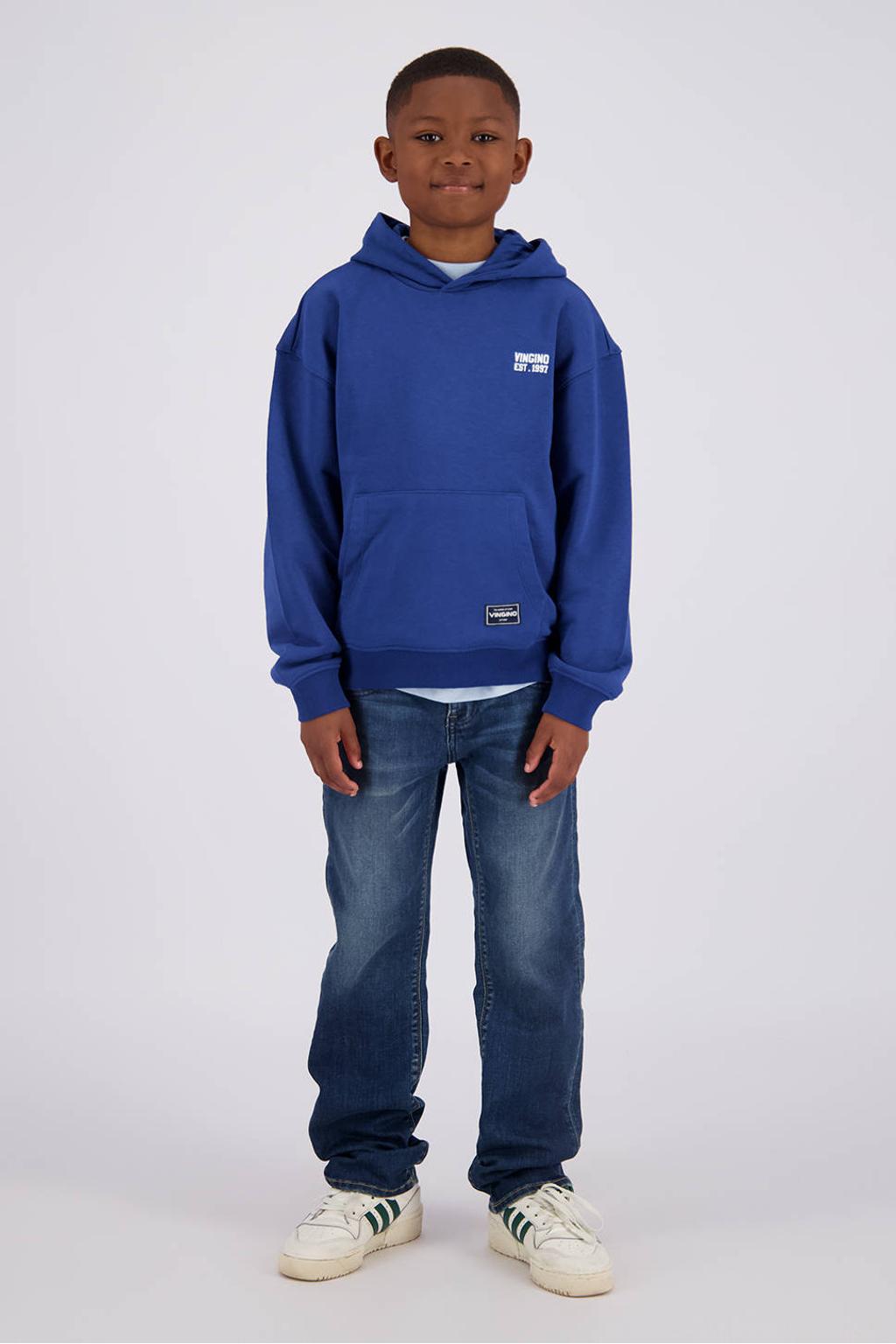 Dark blue denim jongens Vingino Baggio baggy jeans van denim met regular waist, rits- en knoopsluiting en effen